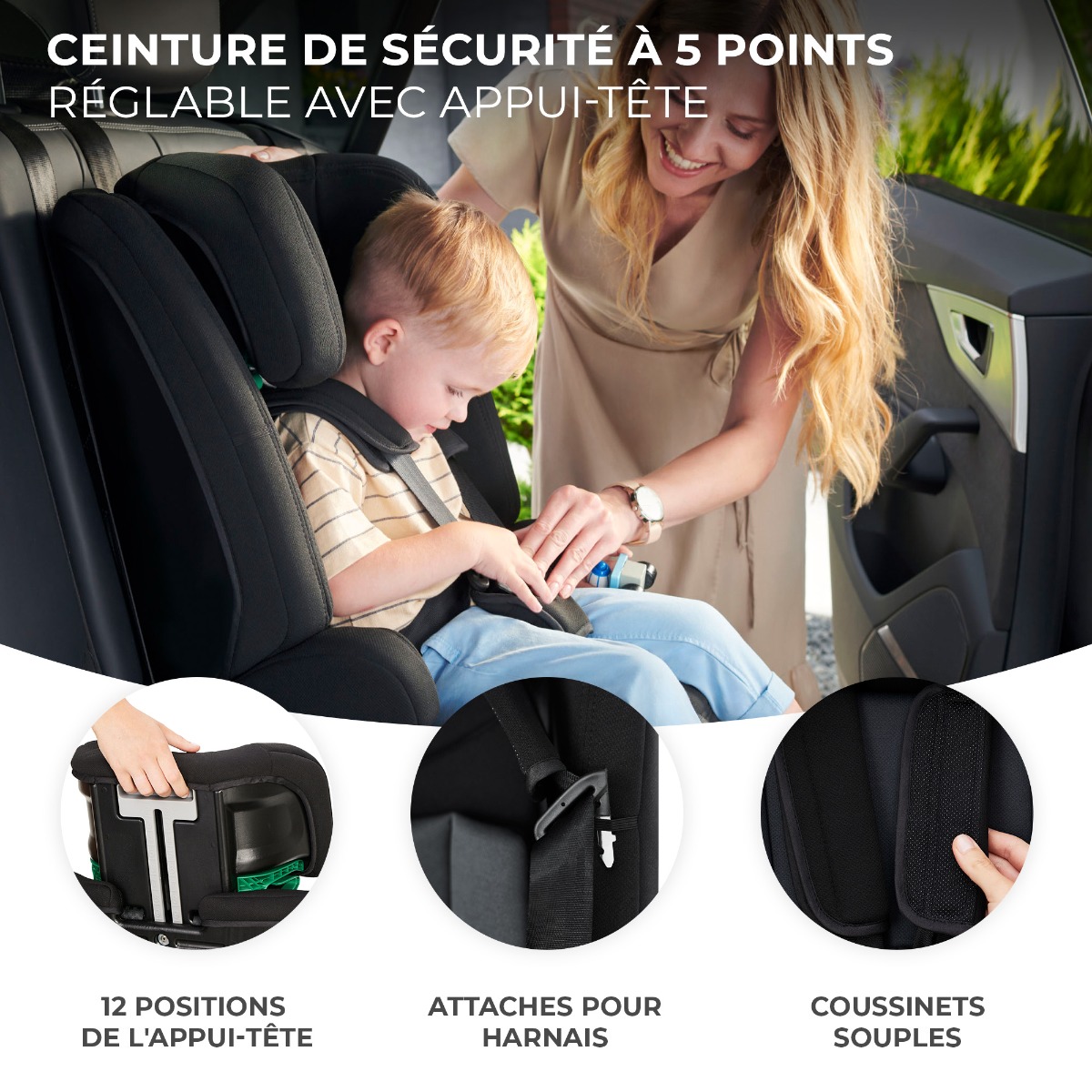 Voyager Fix Siège auto, pour enfants de 3 à 12 ans, Système de fixation  ISOFIX, appui-tête & accoudoirs, Système de ceinture à 3 points